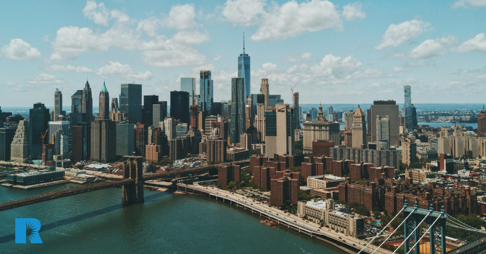 An aerial view of Manhattan island.